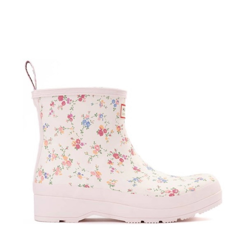NIB • hunter x loveshackfancy play short rain boot • sz 9 • pink confetti bloom